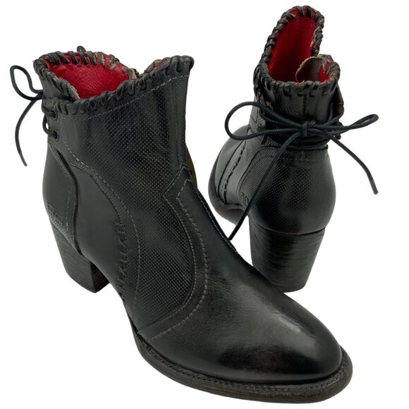 BED|STU Shoes - Bed Stu Bia Lace Up Booties Boots 7.5 Black Rustic Leather Western Bohemian